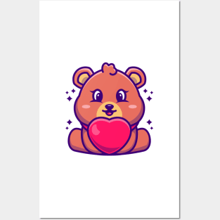 Cute baby bear cartoon with love Posters and Art